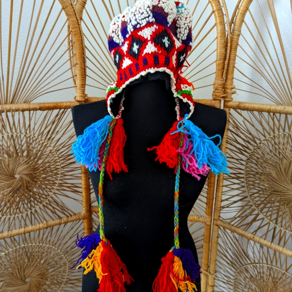 hand made colorful hat pom pom bohemian